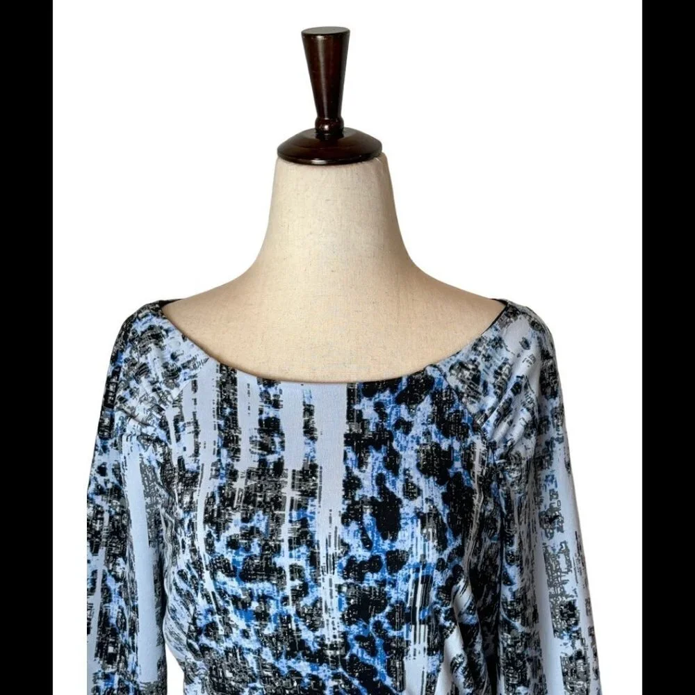Carmen Marc‎ Valvo Dress Women 6 Blue Boat Neck Jersey Knit Ruched Sheath